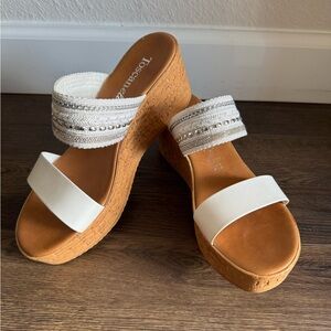 Toscanella White and Tan Wedge Sandals